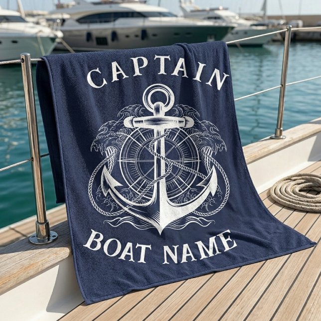 Serviette De Plage Ancre de nom de bateau de capitaine nautique perso (Créateur téléchargé)
