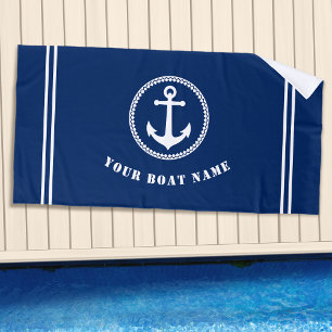 Serviette De Plage Ancre marine moderne avec nom de bateau Marine Ble