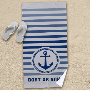 Serviette De Plage Ancre marine nautique Votre nom ou bateau Bleu & G