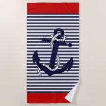 Ancre nautique Bleu Rouge Blanc rayures Motif