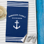 Serviette De Plage Ancre nautique classique Family Beach House Marine<br><div class="desc">Ancre nautique classique avec votre serviette de plage de nom de famille personnalisée. Cette serviette personnalisée ne vous permettra pas seulement de vous sécher,  mais aussi de vous amuser en conversation. Fait un objet cadeau pour toute occasion.</div>
