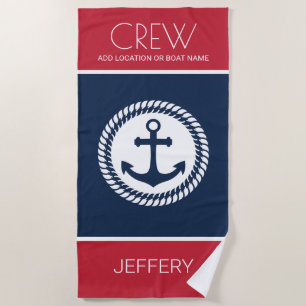 Serviette De Plage Ancre nautique du capitaine d'équipage sur mesure