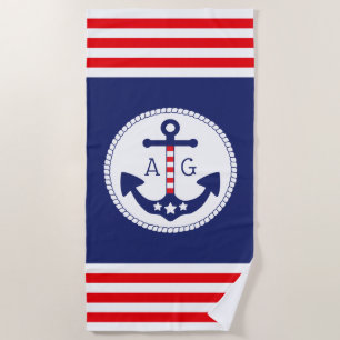 Serviette De Plage Ancre nautique Étoiles et rayures patriotiques Mon