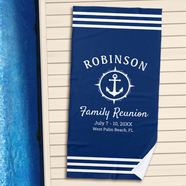 Serviette De Plage Ancre nautique Famille Réunion Marine Bleu & Blanc (Créateur téléchargé)