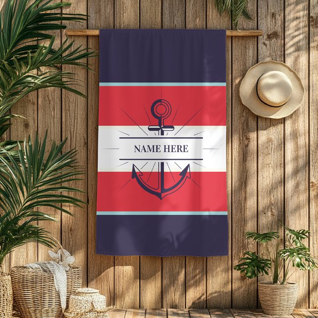 Serviette De Plage Ancre nautique Marine Bleu Rouge Blanc (Créateur téléchargé)