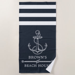 Serviette De Plage Ancre nautique Nom de famille Beach Lake House