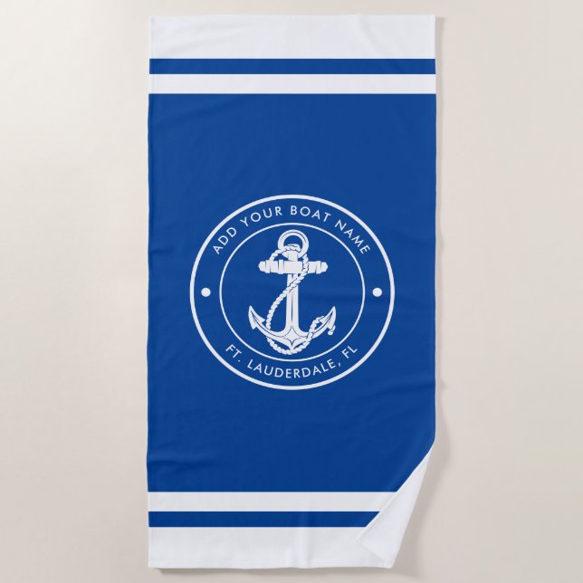 Serviette De Plage Ancre nautique Nom du bateau Toute couleur (Devant)
