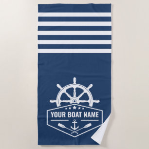 Serviette De Plage Ancre nautique Oars Roue Votre nom Bleu & Blanc