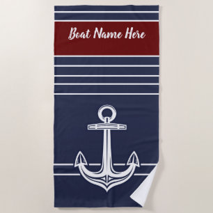 Serviette De Plage Ancre nautique personnalisée Ocean Navy Blue Beach