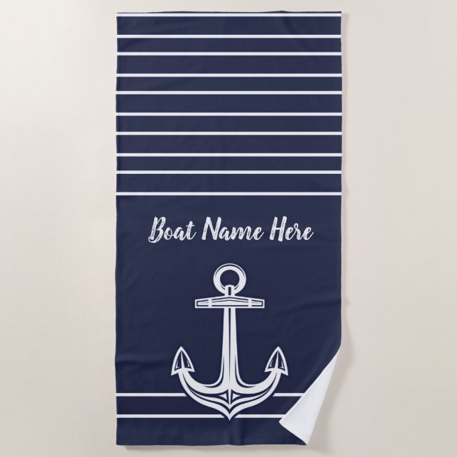 Serviette De Plage Ancre nautique personnalisée Ocean Navy Blue Beach (Devant)