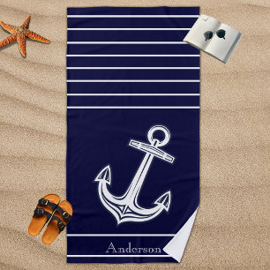 Serviette De Plage Ancre nautique personnalisée Salle de bain Marine