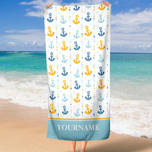 Serviette De Plage Ancre nautique personnalisée Salle de bain Océan