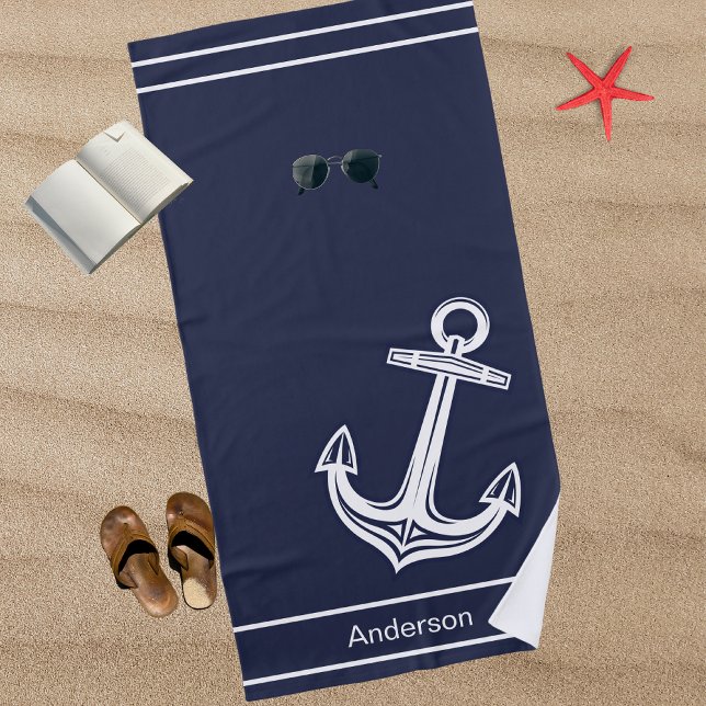 Serviette De Plage Ancre nautique personnalisée Salle de bain Ocean N (Créateur téléchargé)