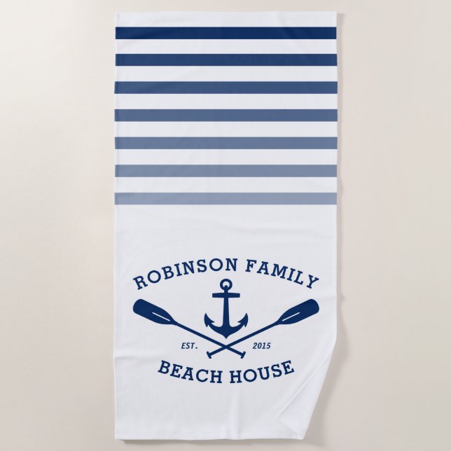 Serviette De Plage Ancre Oars Nom de famille Beach House Blanc (Devant)
