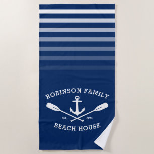 Serviette De Plage Ancre Oars Nom de famille Beach House Marine Blue