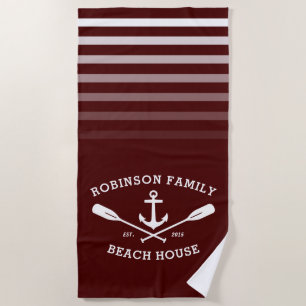 Serviette De Plage Ancre Oars Nom de famille Beach House Red