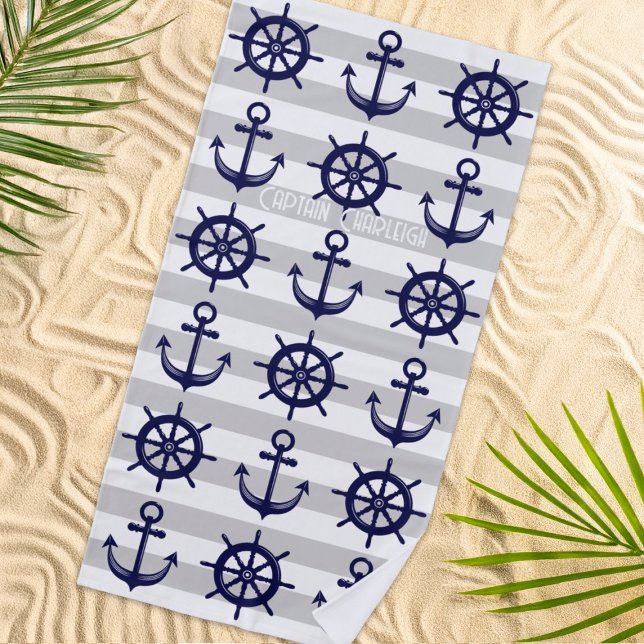 Serviette De Plage Ancre personnalisée et bateau Helm Wheel Nautical (Créateur téléchargé)