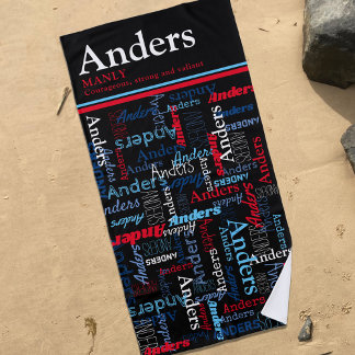 Serviette De Plage Anders nom personnalisé signifiant noir rouge bleu