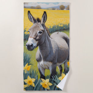 Serviette De Plage Âne Vibrant Et Daffodiques Jaunes