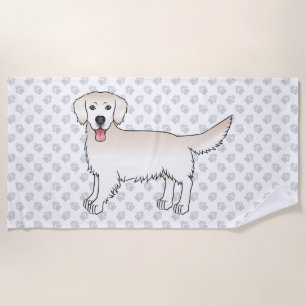 Serviette De Plage Anglais Crème Golden Retriever Et Un Motif Paw