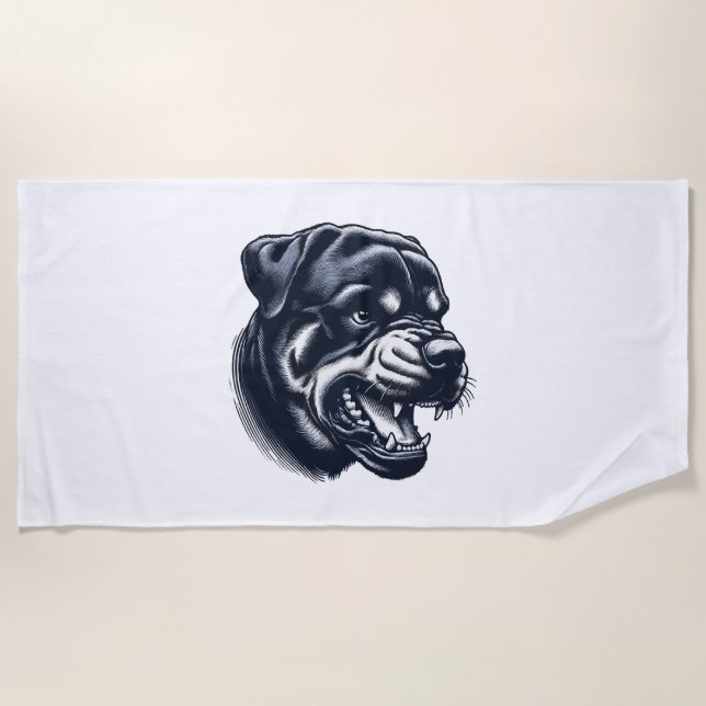 Serviette De Plage Angry Rottweiler Dog – Bold Guard Dog Artwork (Devant)