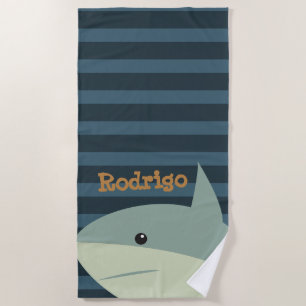 Serviette De Plage Animal de mer rayé bleu d'enfants de garçon nommé