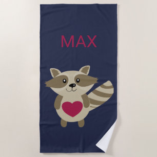 Serviette De Plage Animal personnalisé adorable de raton laveur de
