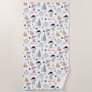 Serviette De Plage Animaux mignons de région boisée et motif indien
