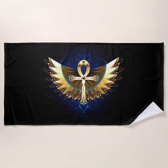 Serviette De Plage Ankh or avec ailes (Devant)