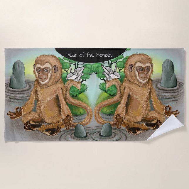 Serviette De Plage Année du singe chinois Zodiac (Devant)