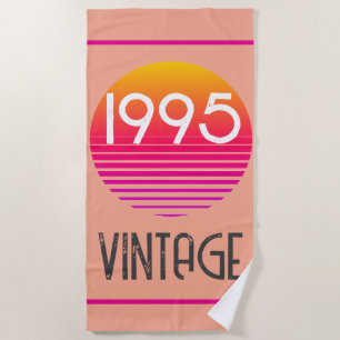 Serviette De Plage Anniversaire 30 ans Vintage 1995 Néon Rayure Rétro