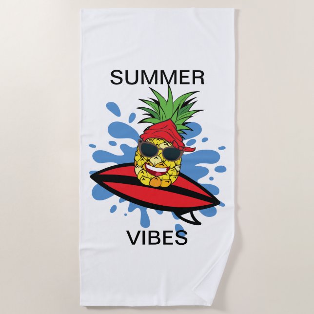 Serviette De Plage Anniversaire amusant de surf ananas (Devant)