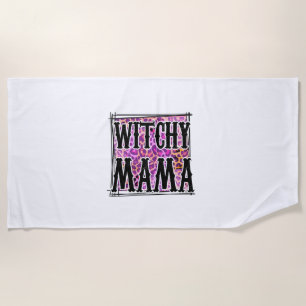 Serviette De Plage Anniversaire de Halloween Leopard Witchy Mama