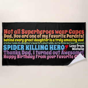 Serviette De Plage Anniversaire de Papa De Fille Arc-en-Ciel Citation