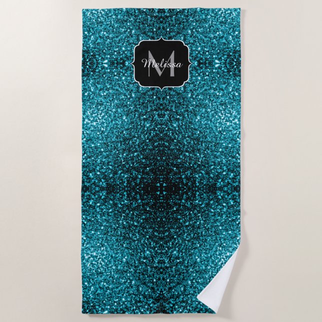 Serviette De Plage Aqua bleu brillant faux parties scintillant scinti (Devant)