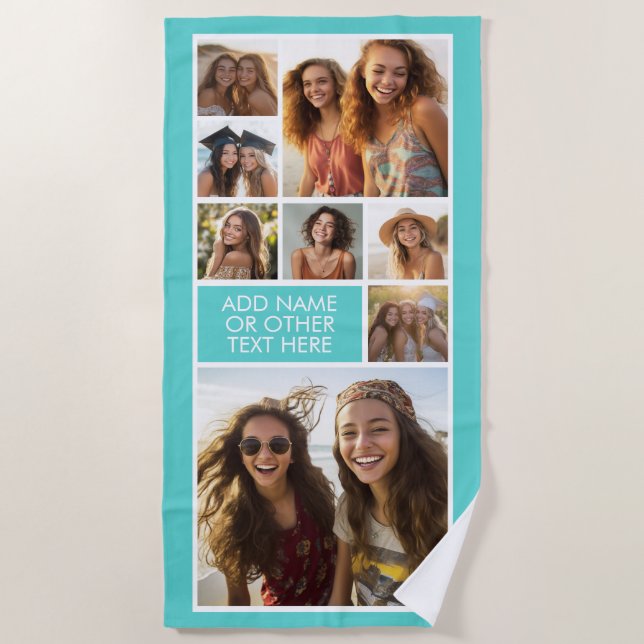 Serviette De Plage Aqua Blue 8 Photo Collage - texte simple blanc (Devant)