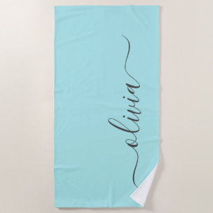 Serviette De Plage Aqua Blue Turquoise Moderne Script Girl Monogramme
