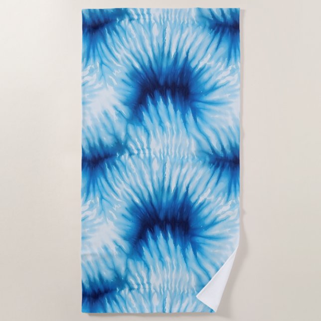 Serviette De Plage Aqua Blue White Tie Dye (Devant)
