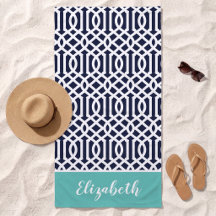 Aqua et Navy Treillis Monogramme