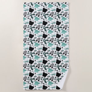 Serviette De Plage Aqua et noir ceintures design