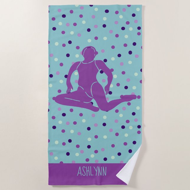 Serviette De Plage Aqua et Purple nage synchronisée Personnalisée (Devant)