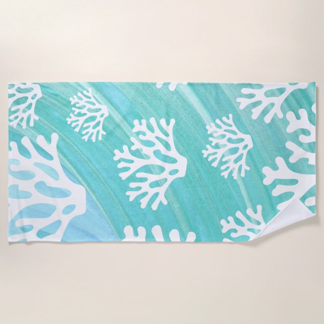 Serviette De Plage Aqua Ocean Coral Vie marine (Devant)