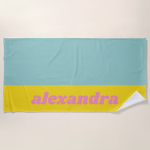 Serviette De Plage Aqua personnalisé et la typographie rétro jaune am