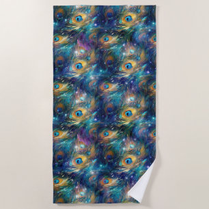 Serviette De Plage Aqua Plumes Peacock Peint Bleu