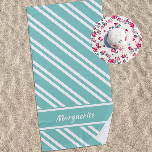 Serviette De Plage Aqua vert et blanc personnalisé (Créateur téléchargé)