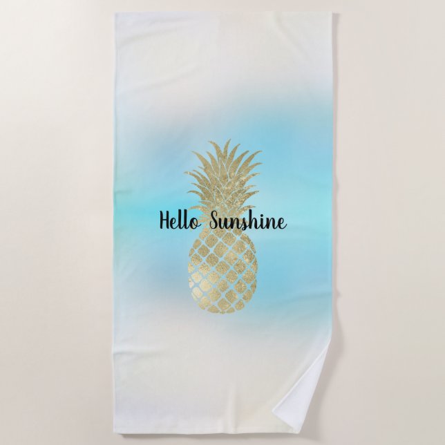 Serviette De Plage Aqua White Tie Dye Or Ananas (Devant)