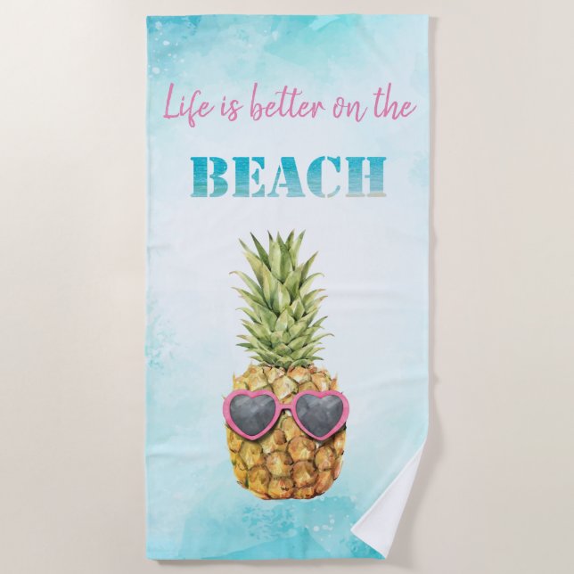 Serviette De Plage Aquarelle Ananas Frais (Devant)