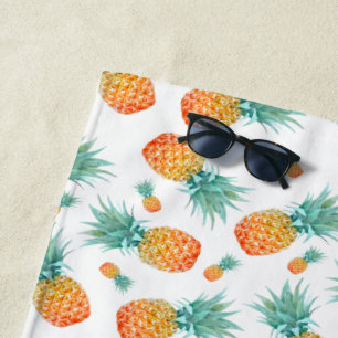Serviette De Plage Aquarelle Ananas Motif Blanc Personnalisé