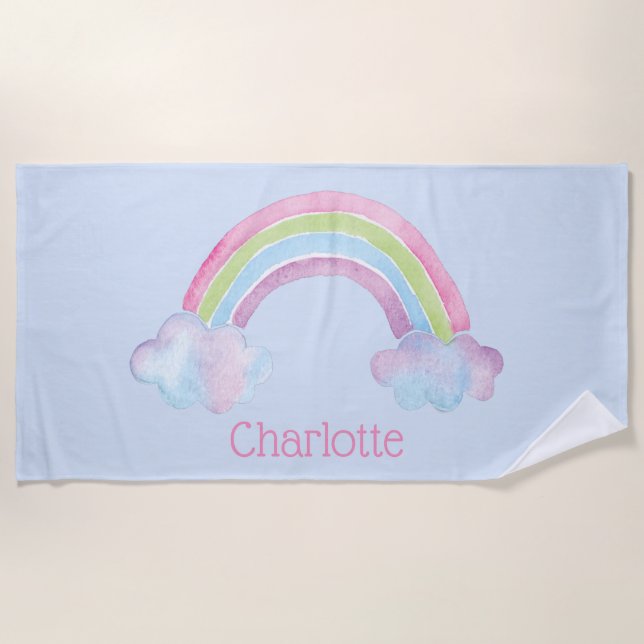 Serviette De Plage Aquarelle arc-en-ciel Enfants personnalisés (Devant)