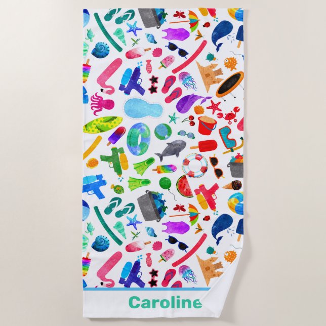 Serviette De Plage Aquarelle arc-en-ciel Motif pour enfants (Devant)